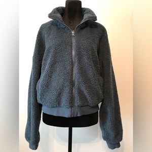 Fabletics Teddy Bear Fuzzy Blue Reversible Jacket Size M